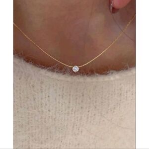 NEW! Anthropologie Delicate Diamond Solitaire Pendant Gold Necklace